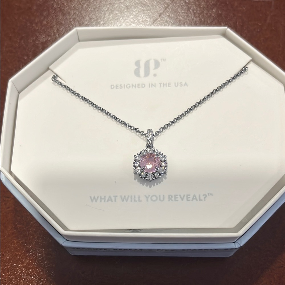 BP Silver Necklace with Pink Gemstone